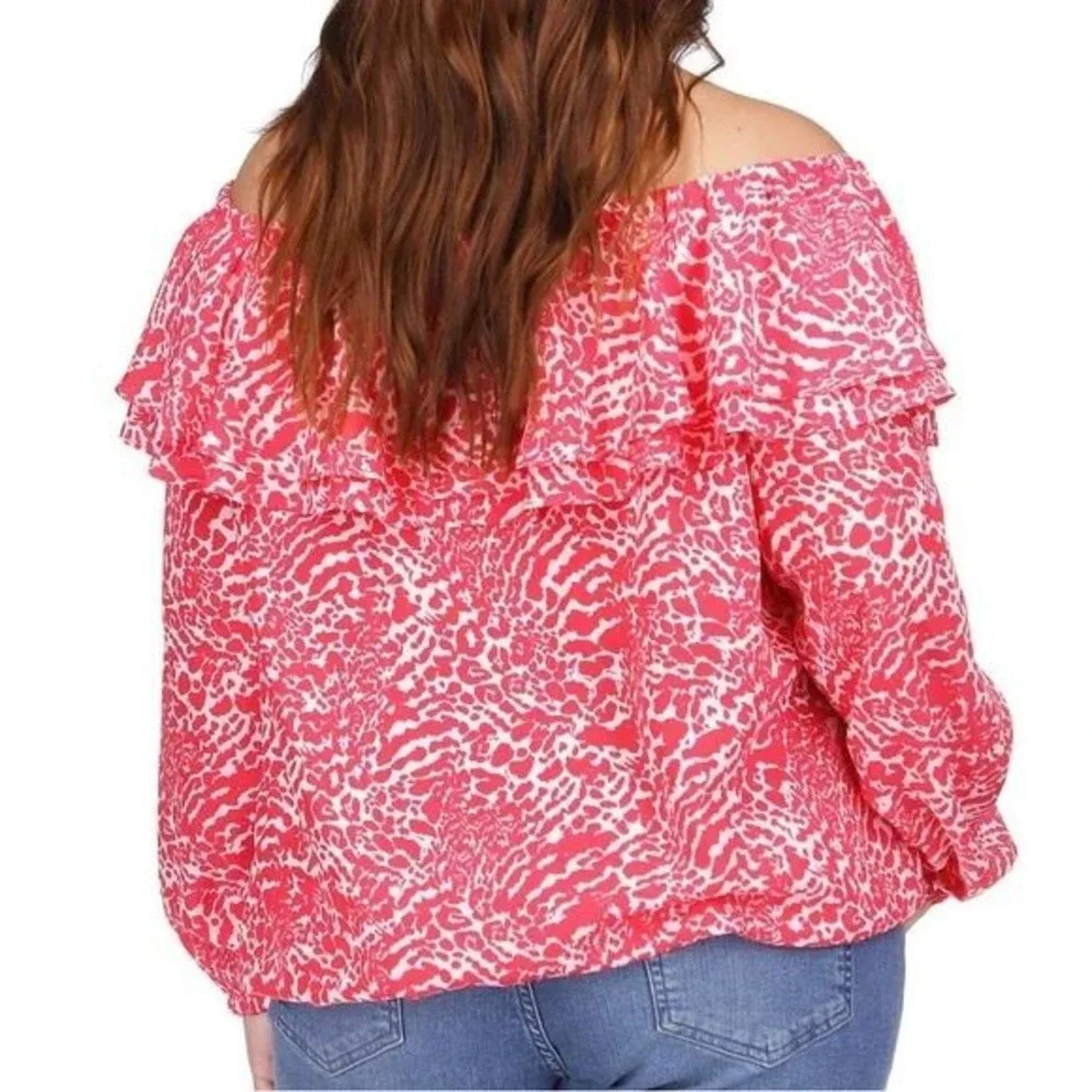 Michael Kors Ruffled Off Shoulder Blouse Animal Print Top Sz 0X‎ / #7229